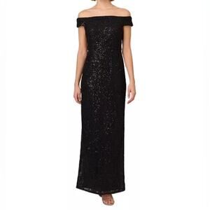Adrianna Papell Papell Studio Women's Corded Off-The-Shoulder Sequin Gown Sz 4